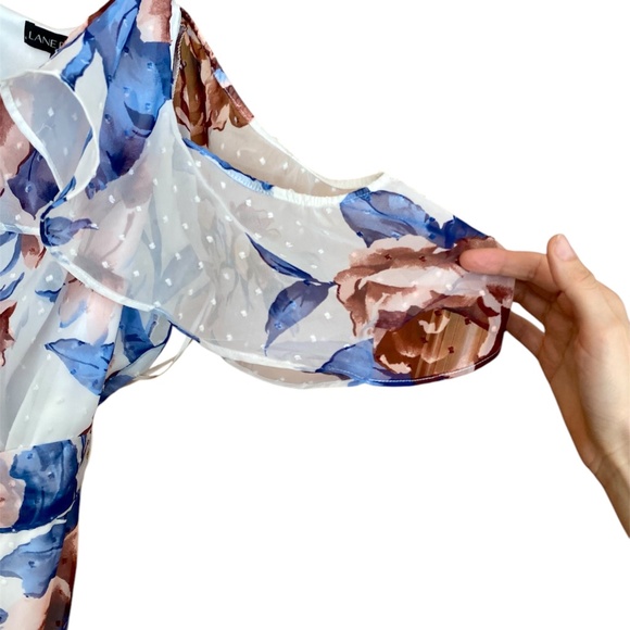 Lane Bryant Plus size 30 Midi Floral Ruffle Layered Tie Back White Blue Dots - Picture 8 of 8